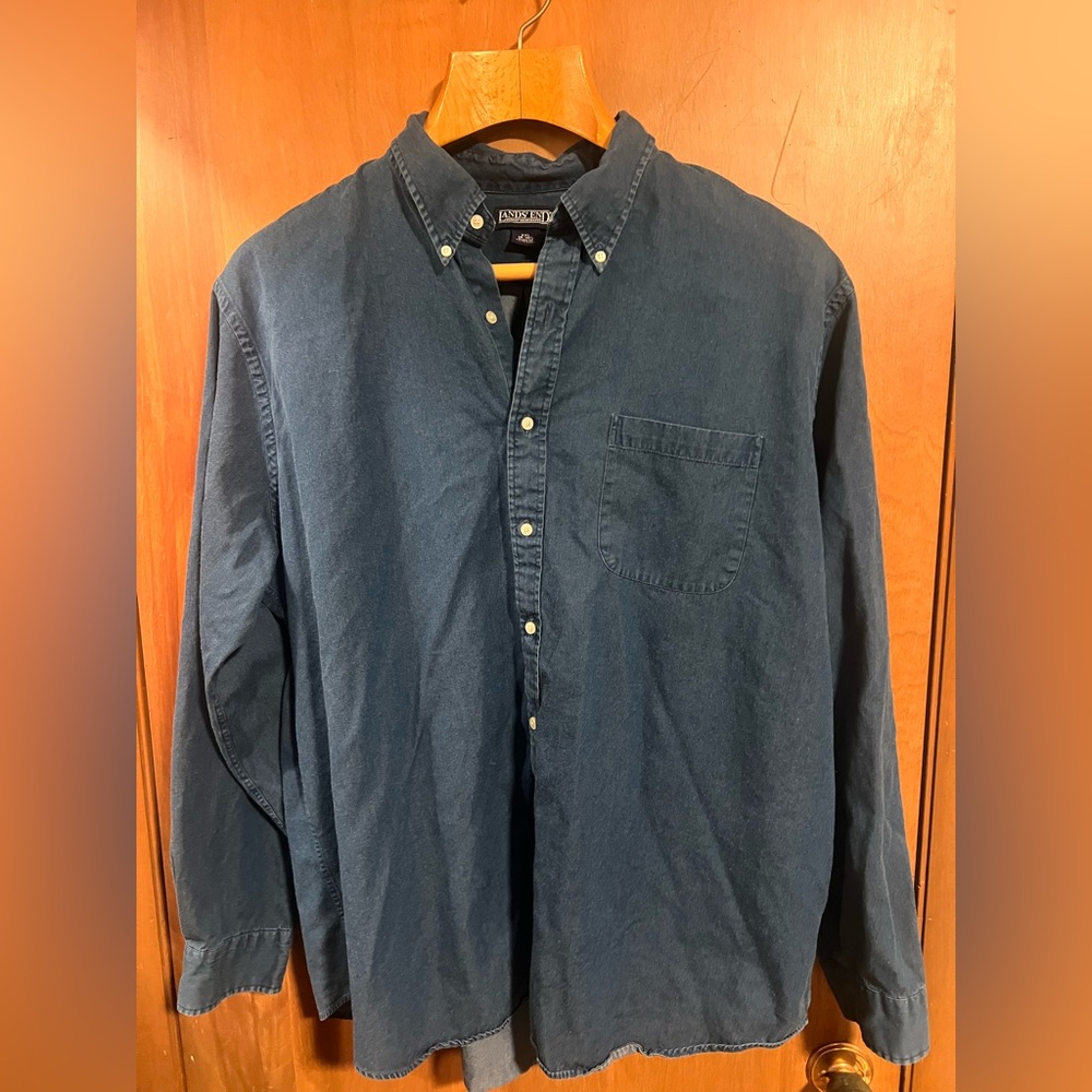 Lands End Brand Denim Button Down Shirt Size XXL